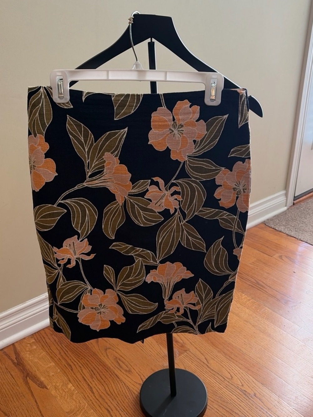 Ann Taylor Black Pencil Skirt with Peach Floral Print